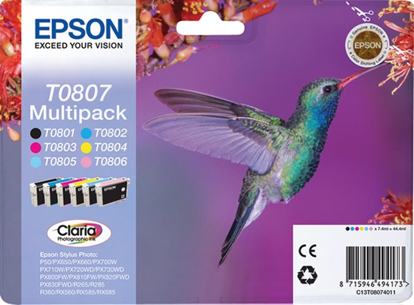 Epson Hummingbird Multipack 6-colours T0807 Claria Photographic Ink