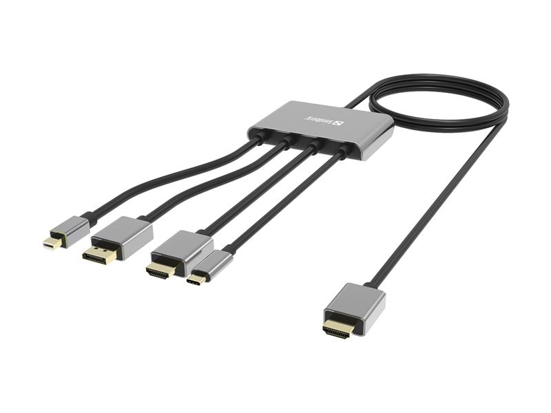 Sandberg 509-21 video kabel adapter 2 m HDMI Type A (Standaard) DisplayPort + Mini DisplayPort + HDMI + USB Type-C Zwart
