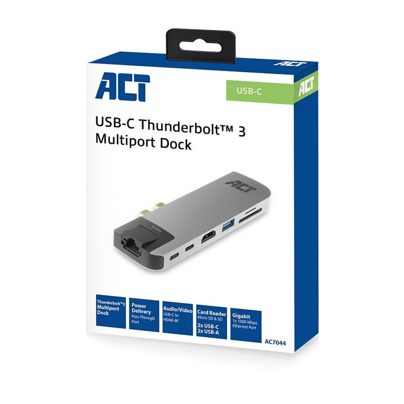ACT AC7044 notebook dock & poortreplicator Bedraad USB 3.2 Gen 2 (3.1 Gen 2) Type-C Grijs