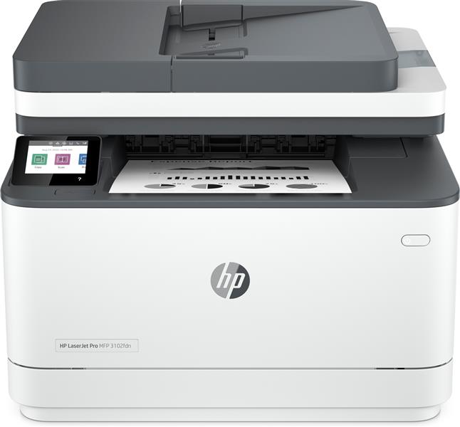 HP LaserJet Pro MFP 3102fdn printer, Zwart-wit, Printer voor Kleine en middelgrote ondernemingen, Printen, kopiëren, scannen, faxen, Automatische docu