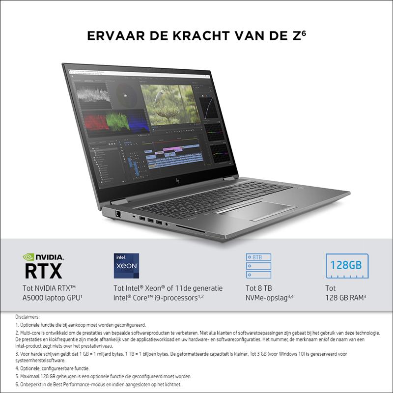 HP ZBook Fury 17.3 G8 Mobiel werkstation 43,9 cm (17.3"") 4K Ultra HD Intel® 11de generatie Core™ i9 32 GB DDR4-SDRAM 1000 GB SSD NVIDIA RTX A3000 Wi-