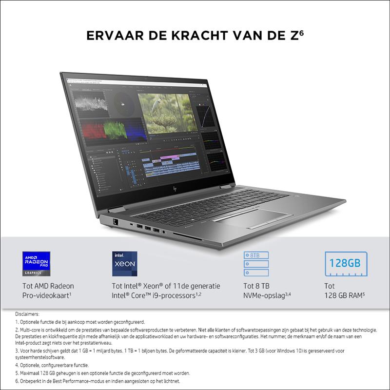 HP ZBook Fury 17.3 G8 Mobiel werkstation 43,9 cm (17.3"") 4K Ultra HD Intel® 11de generatie Core™ i9 32 GB DDR4-SDRAM 1000 GB SSD NVIDIA RTX A3000 Wi-
