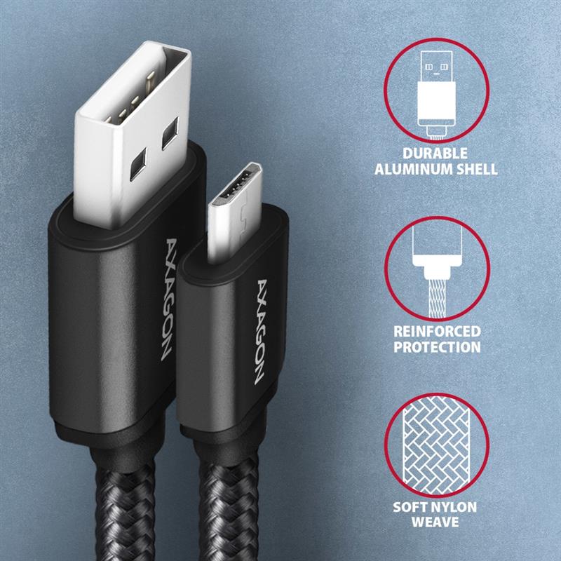 Axagon BUMM-AM15AB USB-kabel USB 2.0 1,5 m Micro-USB B USB A Zwart