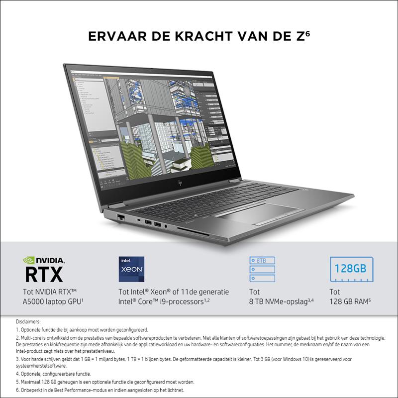 HP ZBook Fury 15.6 G8 Mobiel werkstation 39,6 cm (15.6"") Full HD Intel® 11de generatie Core™ i7 32 GB DDR4-SDRAM 1000 GB SSD NVIDIA RTX A3000 Wi-Fi 6