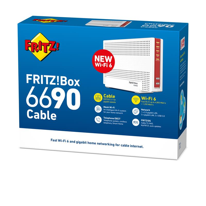 AVM FRITZ!Box 6690 CABLE RETAIL INTERNATIONAL draadloze router 10 Gigabit Ethernet Dual-band (2.4 GHz / 5 GHz) Wit