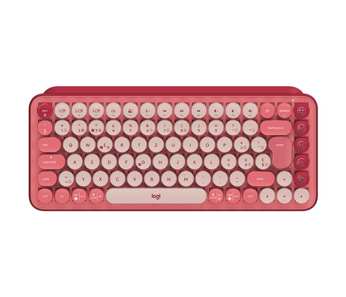 Logitech POP Keys Wireless Mechanical Keyboard With Emoji Keys toetsenbord RF-draadloos + Bluetooth QWERTZ Zwitsers Bordeaux rood, Roze, Roze