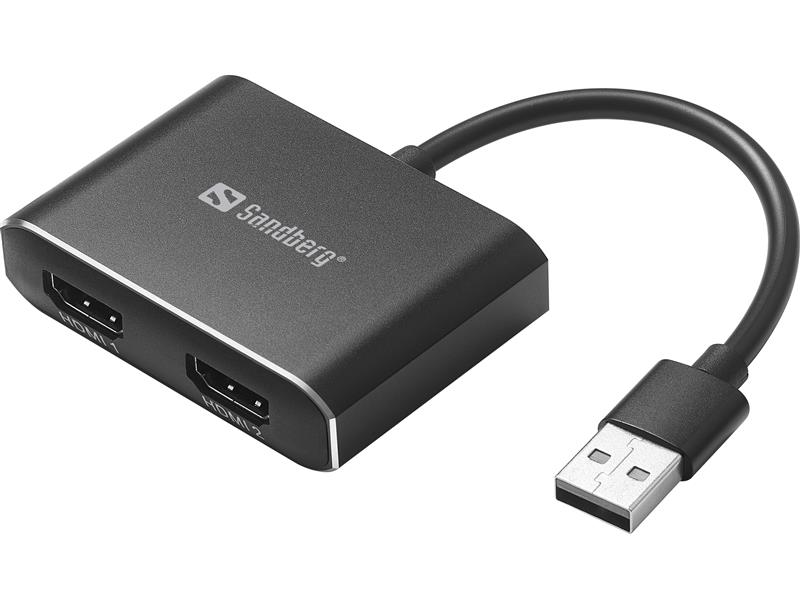 Sandberg 134-35 video kabel adapter USB Type-A 2 x HDMI Zwart