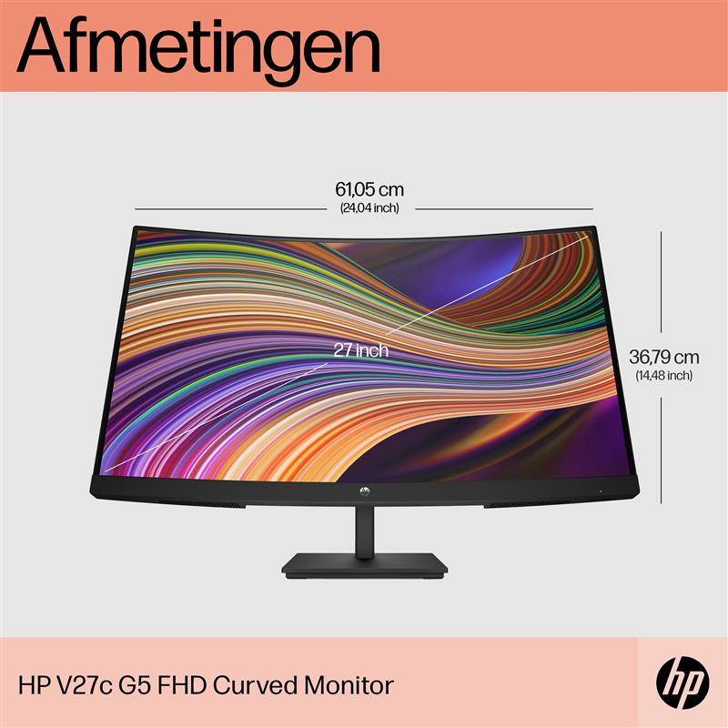 HP V27c G5 FHD Curved Monitor computer monitor 68,6 cm (27"") 1920 x 1080 Pixels Full HD LCD Zwart