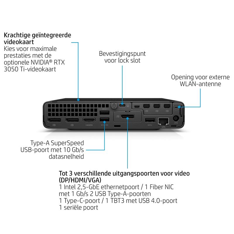 HP Elite Mini 800 G9 Intel® Core™ i7 i7-12700 16 GB DDR5-SDRAM 512 GB SSD Windows 11 Pro Mini PC Zwart