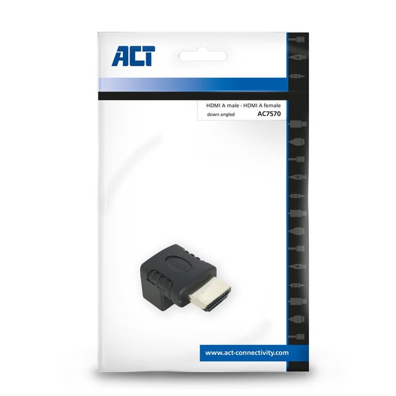 ACT HDMI adapter HDMI-A male - HDMI-A female haaks 90° omlaag