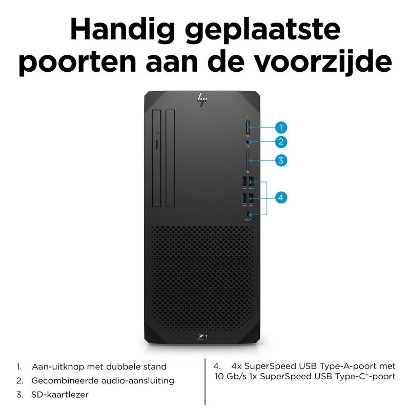 HP Z1 G9 i9-12900 Tower Intel® Core™ i9 32 GB DDR5-SDRAM 1000 GB SSD Windows 10 Pro PC Zwart