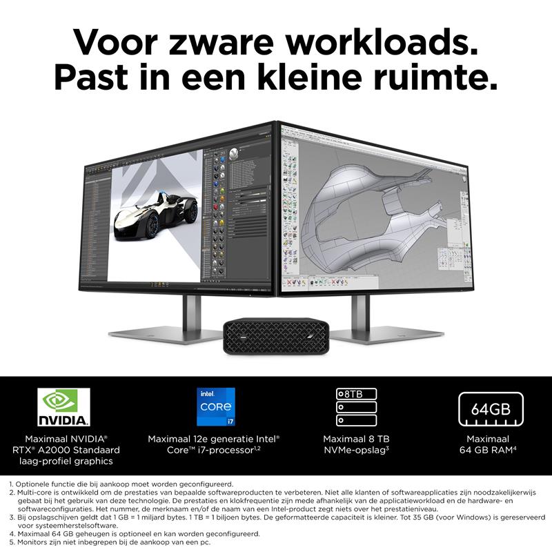 HP Z2 Mini G9 i7-13700K mini PC Intel® Core™ i7 32 GB DDR5-SDRAM 1000 GB SSD Windows 11 Pro Zwart