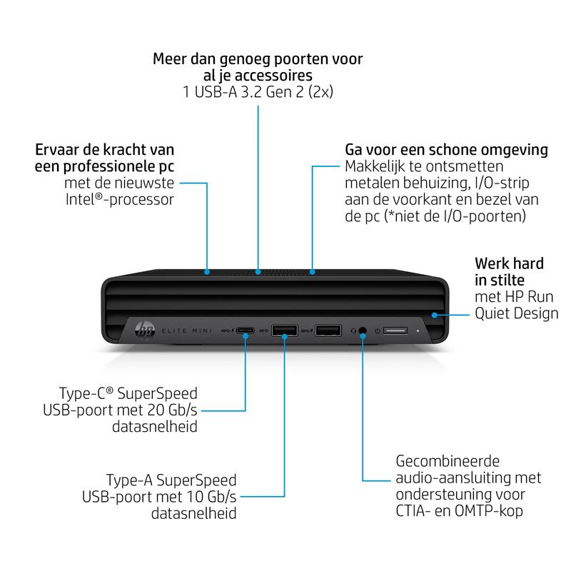 HP Elite 800 G9 i7-13700 mini PC Intel® Core™ i7 16 GB DDR5-SDRAM 512 GB SSD Windows 11 Pro Zwart