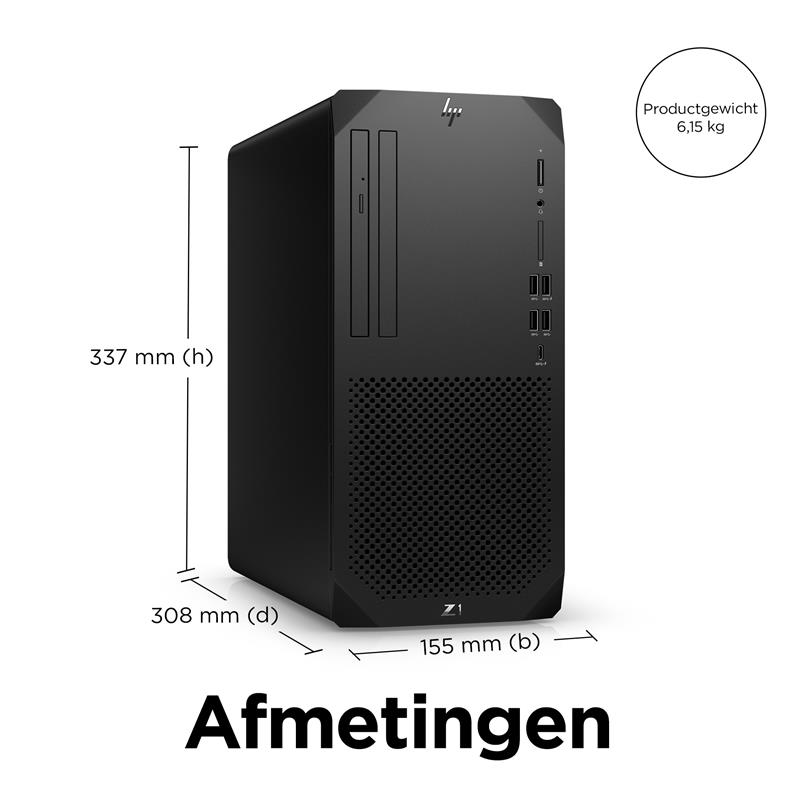 HP Z1 G9 i7-12700 Tower Intel® Core™ i7 16 GB DDR5-SDRAM 512 GB SSD Windows 10 Pro PC Zwart