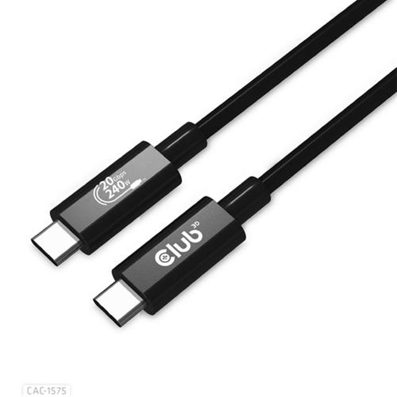 CLUB3D USB4 Gen2x2 Type-C Bi-Directional Cable 4K60Hz, Data 20Gbps, PD 240W(48V/5A) EPR M/M 2m USB IF GECERTIFCIEERD