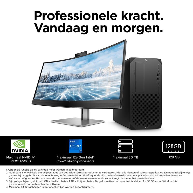 HP Z2 Tower G9 i9-13900K Intel® Core™ i9 32 GB DDR5-SDRAM 1000 GB SSD Windows 11 Pro Workstation Zwart