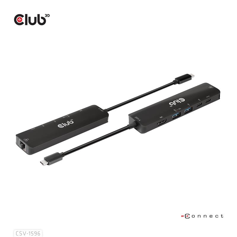 CLUB3D USB Gen1 Type-C, 6-in-1 Hub with HDMI 8K30Hz, 2xUSB Type-A, RJ45 and 2xUSB Type-C, Data and PD charging 100 watt