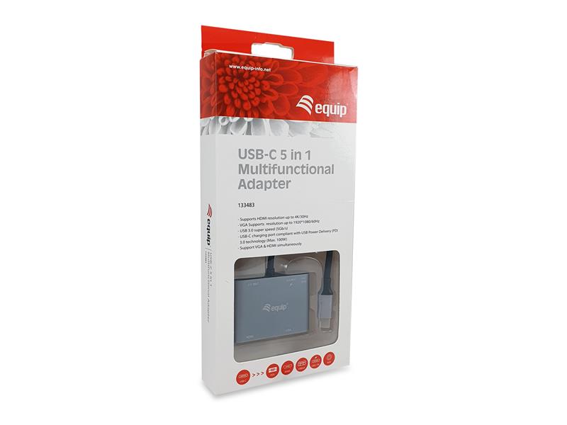 Equip 133483 notebook dock & poortreplicator Bedraad USB 3.2 Gen 1 (3.1 Gen 1) Type-C Zwart, Grijs