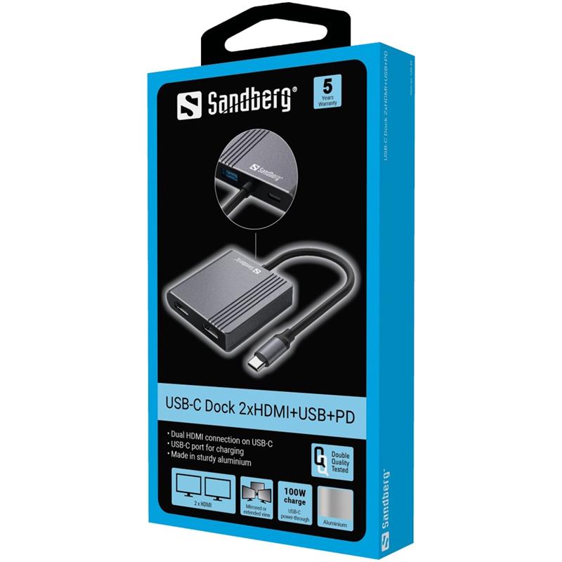 Sandberg 136-44 interface hub USB 3.2 Gen 1 (3.1 Gen 1) Type-C Grijs