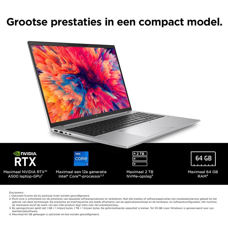 HP ZBook Firefly 16 G9 i7-1255U Mobiel werkstation 40,6 cm (16"") WUXGA Intel® Core™ i7 32 GB DDR5-SDRAM 1000 GB SSD NVIDIA Quadro T500 Wi-Fi 6E (802.