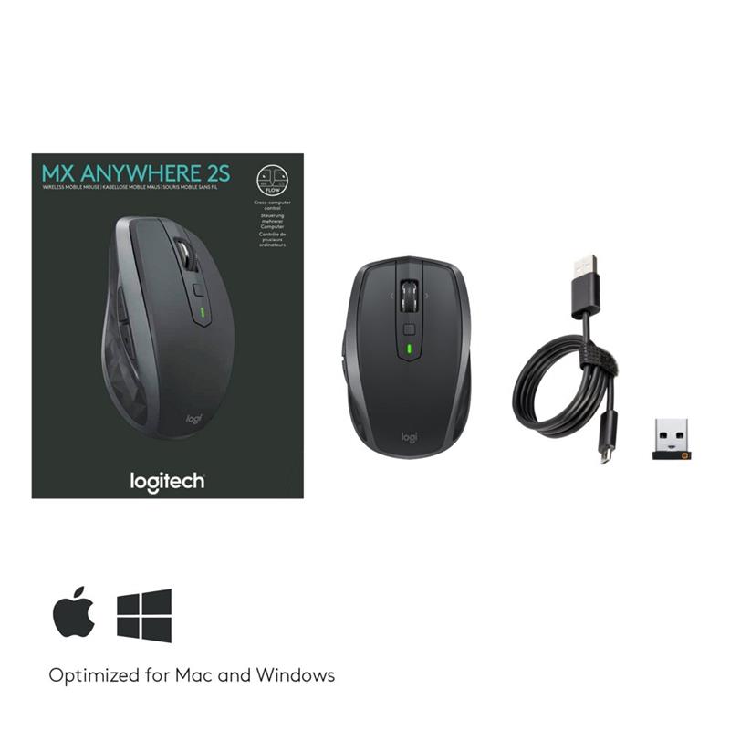 Logitech MX Anywhere 2S muis RF draadloos + Bluetooth 4000 DPI Rechtshandig