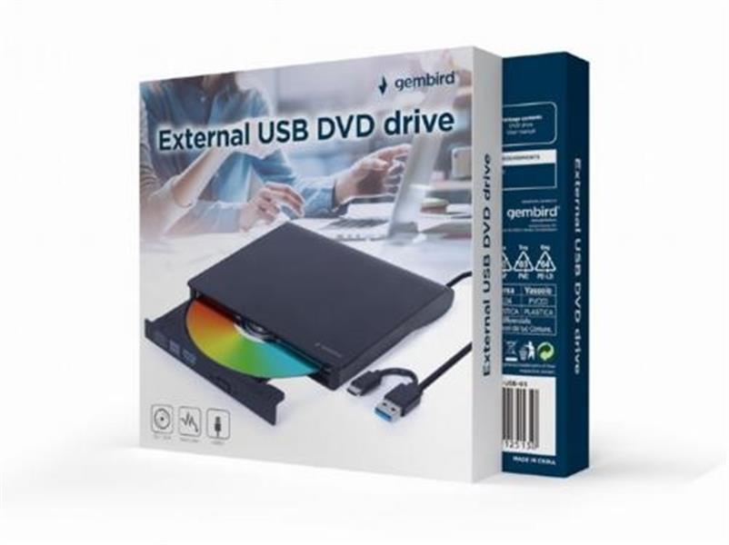 Gembird Externe USB CD DVD brander speler met USB-C en USB A 3 1