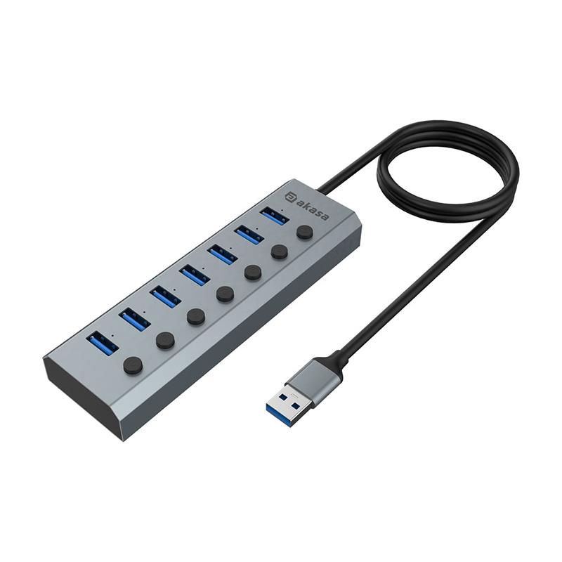 Akasa Connect 7 IPS 7-Port USB Hub with Individual Switches with 5V 2A power adapter