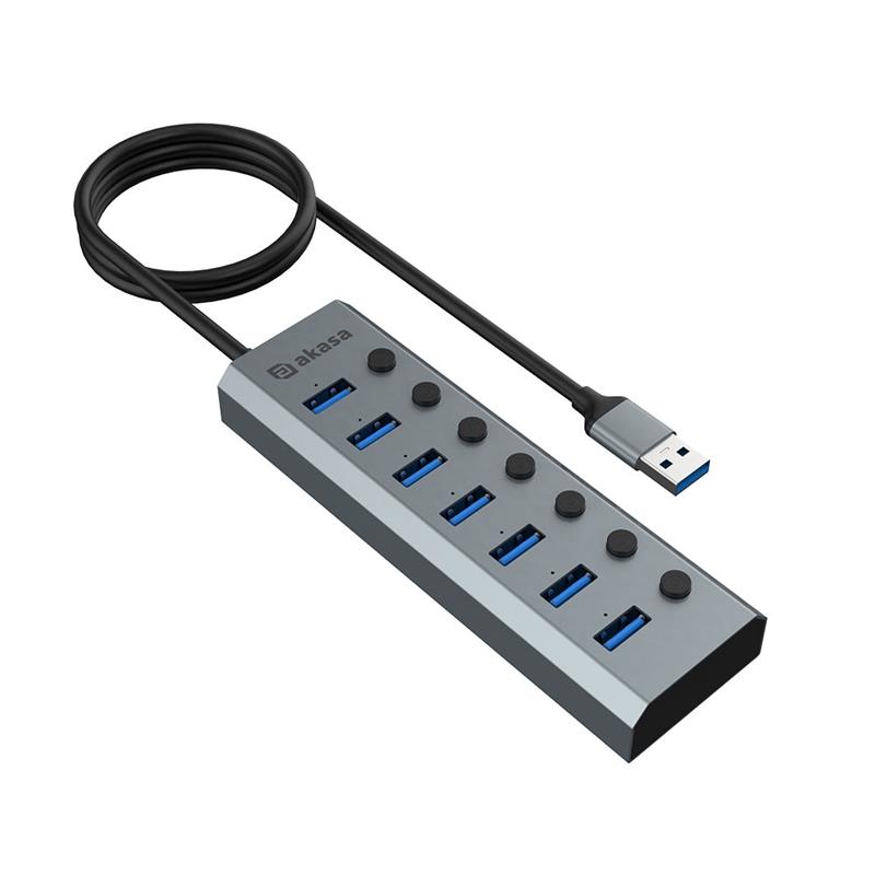Akasa Connect 7 IPS 7-Port USB Hub with Individual Switches with 5V 2A power adapter