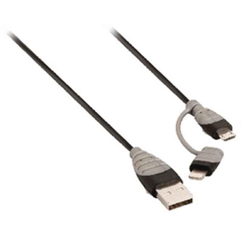 2-in-1 Data en Oplaadkabel USB A Male - Micro-B Male 1.00 m Zwart + Lightning-Adapter