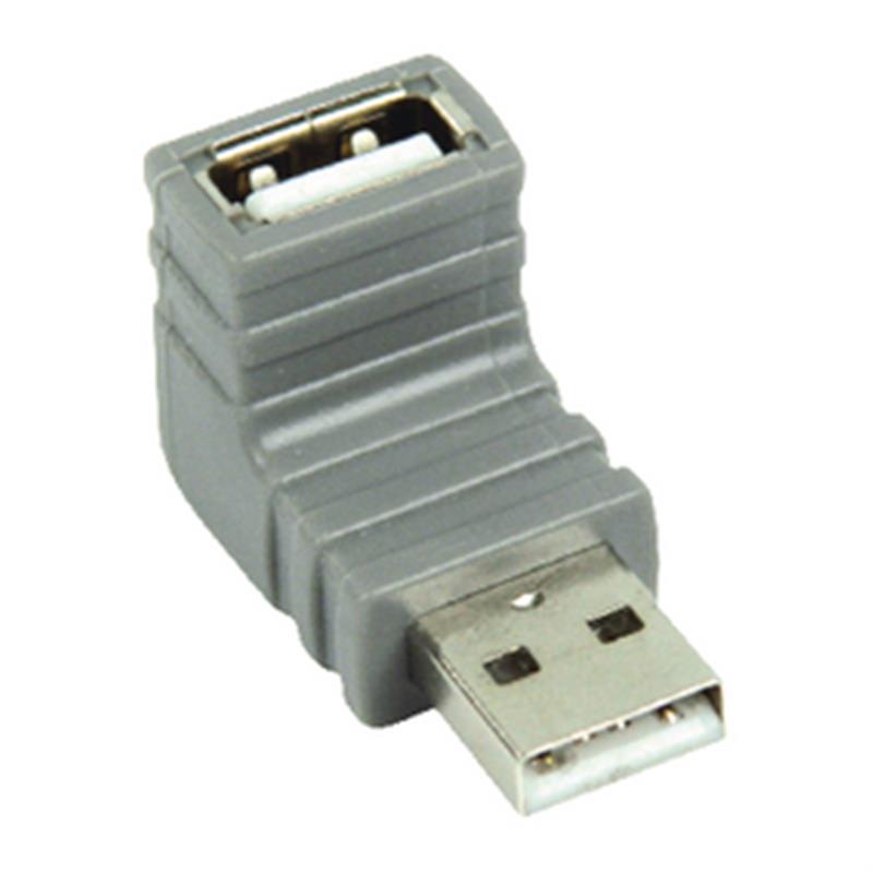 USB 2.0-Adapter 90° Haaks USB A Male - USB A Female Grijs