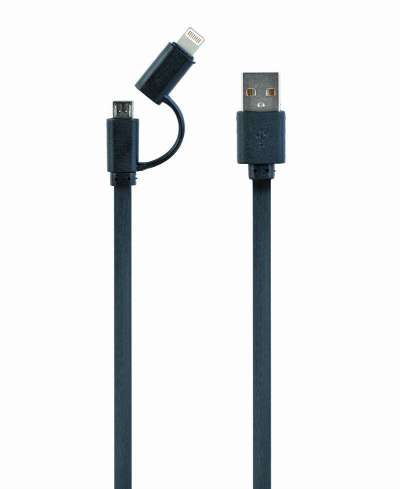 USB oplaadkabel 2-in-1 zwart 1 meter