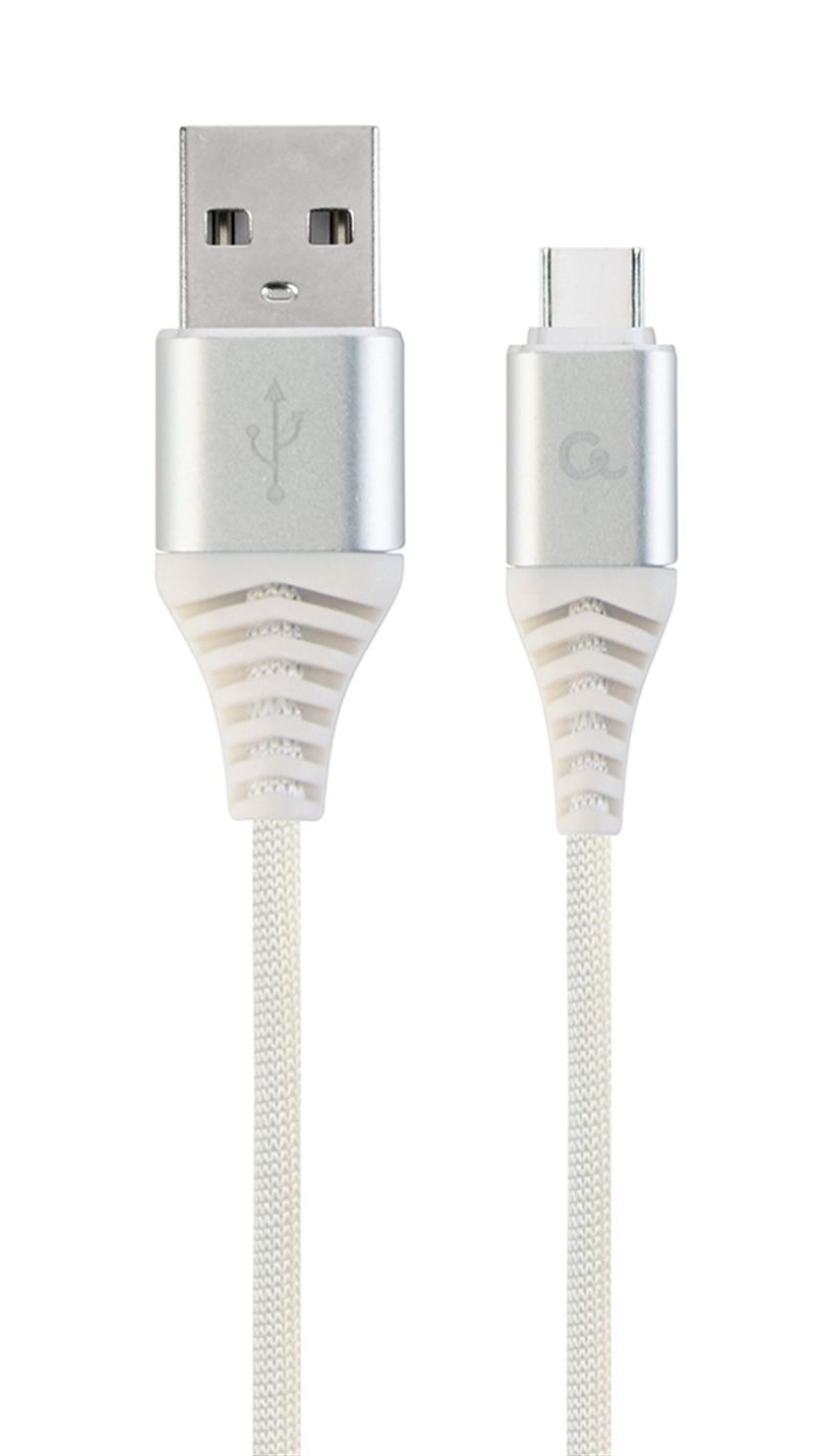 Premium USB Type-C laad- datakabel katoen 2 m zilver wit