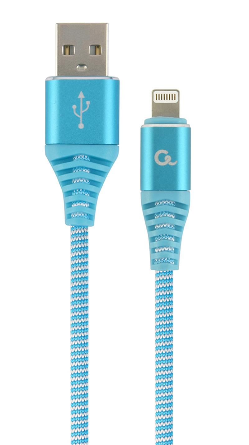 Premium 8-pin laad- datakabel katoen 1 meter turquoise wit