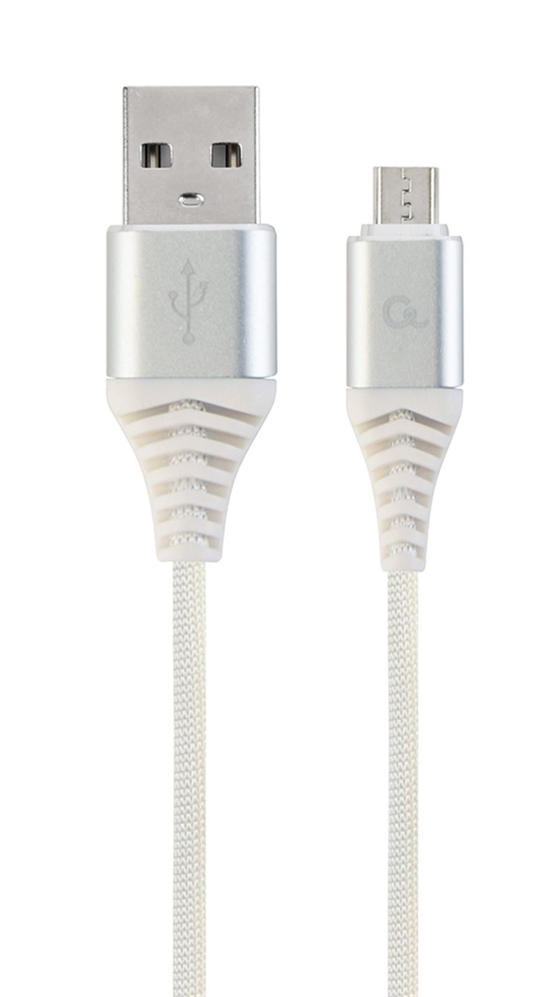 Premium micro-USB laad- datakabel katoen 2 m zilver wit