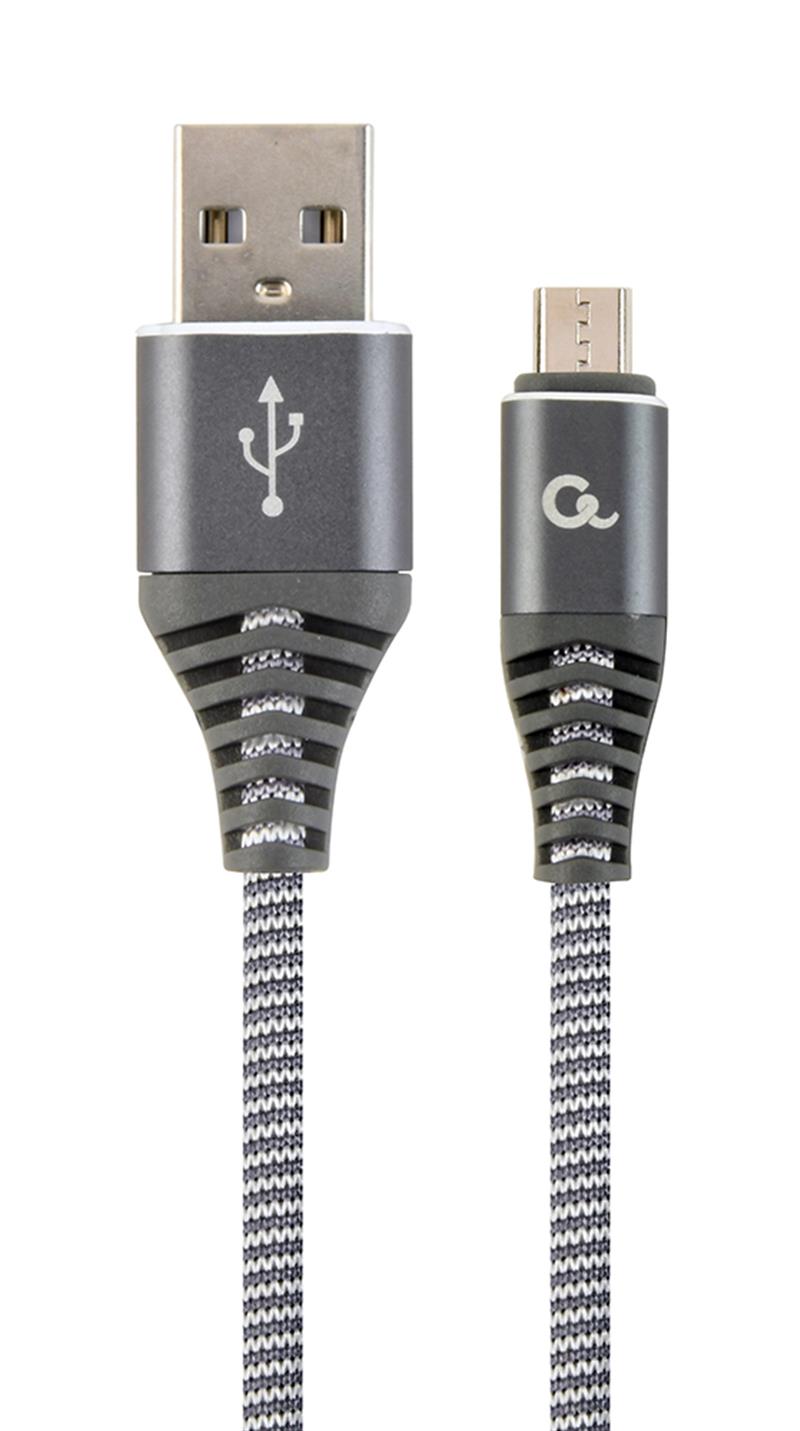 Premium micro-USB laad- datakabel katoen 2 m spacegrey wit