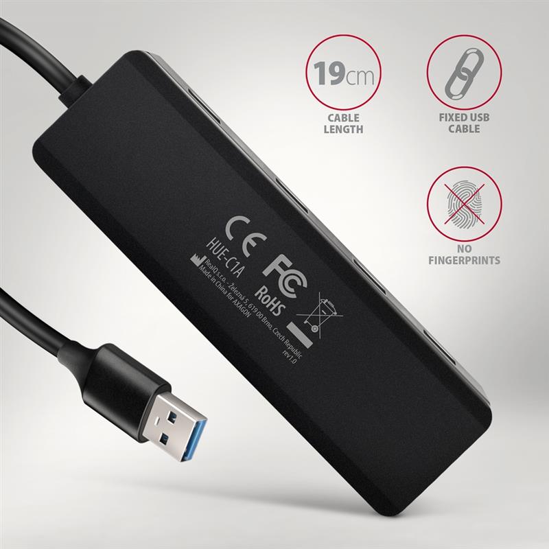 AXAGON 4x USB 5Gbps TRAVEL hub USB-C power IN 19cm USB-A cable