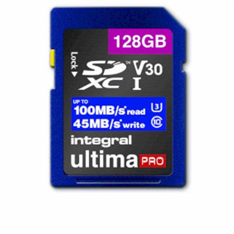 Integral INSDX128G-100V30 128GB SD CARD SDXC UHS-1 U3 CL10 V30 UP TO 100MBS READ 45MBS WRITE flashgeheugen UHS-I