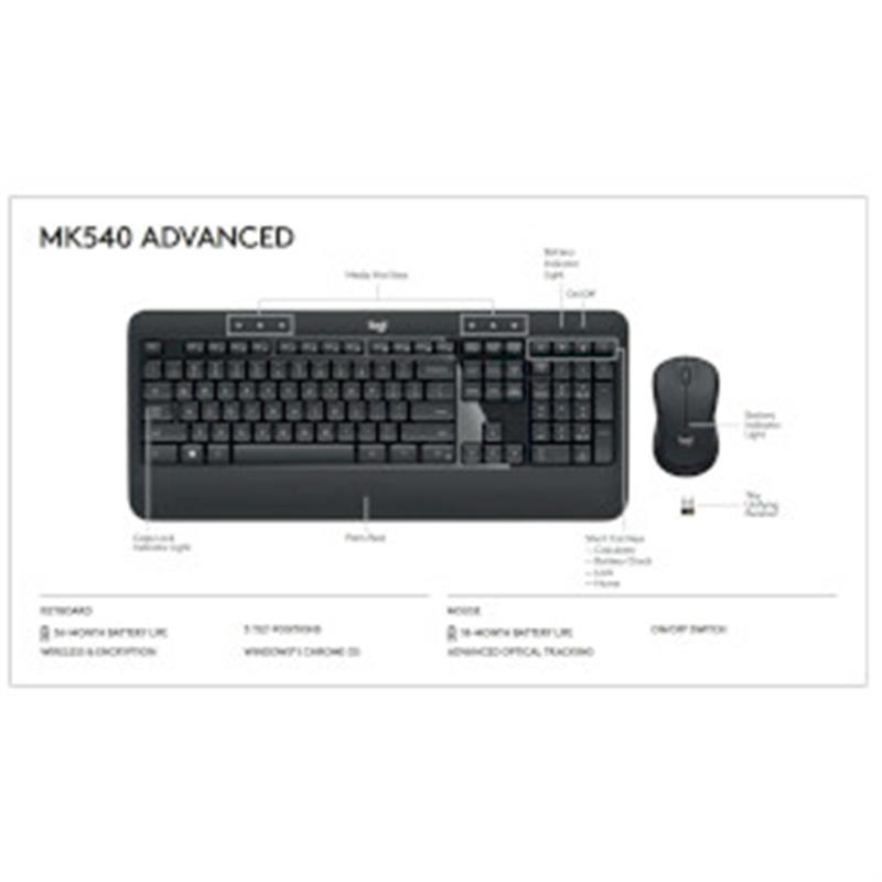 Logitech MK540 toetsenbord RF Draadloos QWERTY US International Zwart, Wit