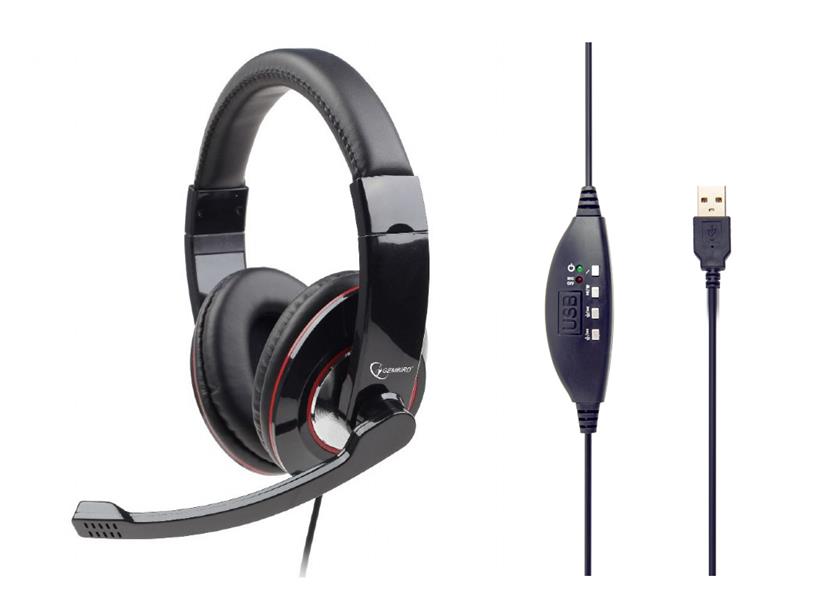 Gembird on-ear headset met comfortable grote oorkussens en verstelbare hoofdband glossy zwart USB