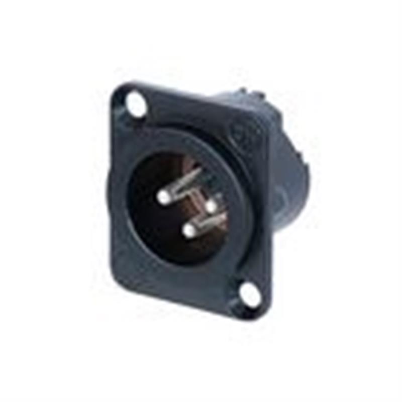 XLR Panel Mount | 3 Pole Male | Silver Contacts | Metal Housing | Black