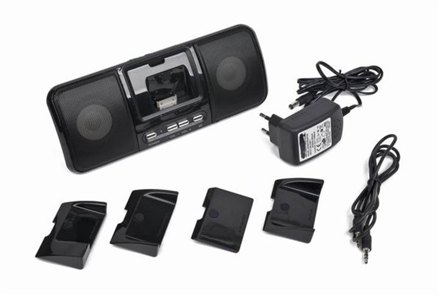 Draagbare speaker met universeel docking station voor iPod en iPhone