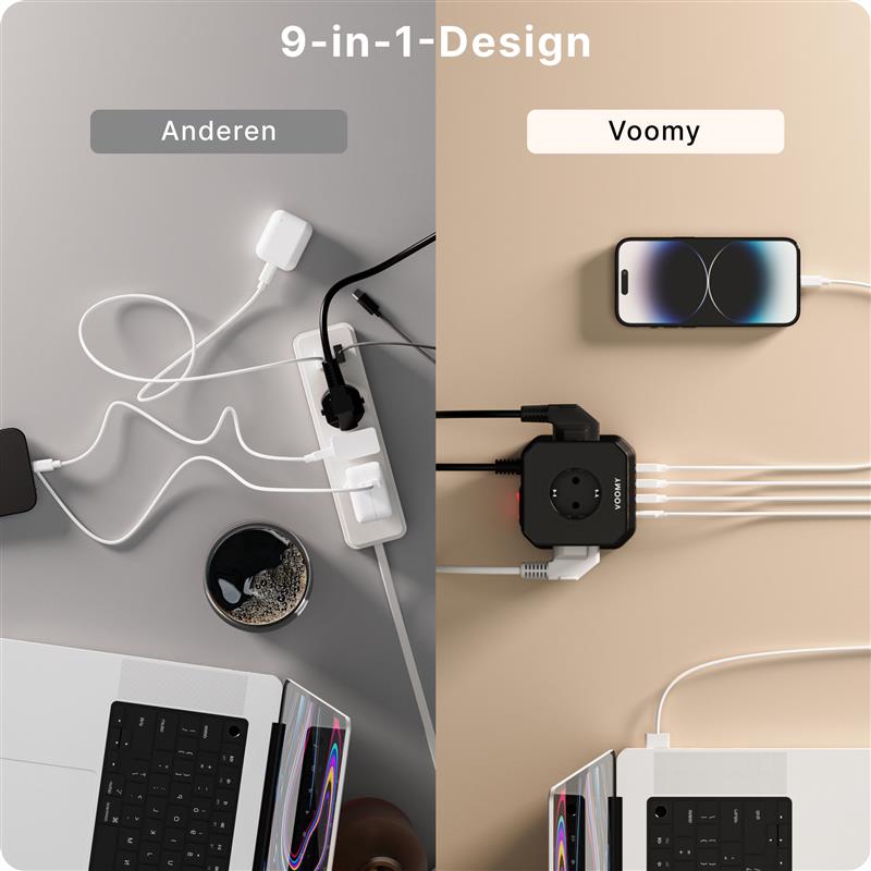 VOOMY Cube 9-in-1 Power Strip with USB, Power Strip with Switch, 5