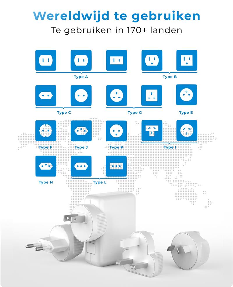 Voomy Travel Y40 Reisstekker Wereld - 4 USB Poorten - Wereldstekker Universeel - Wit Wit