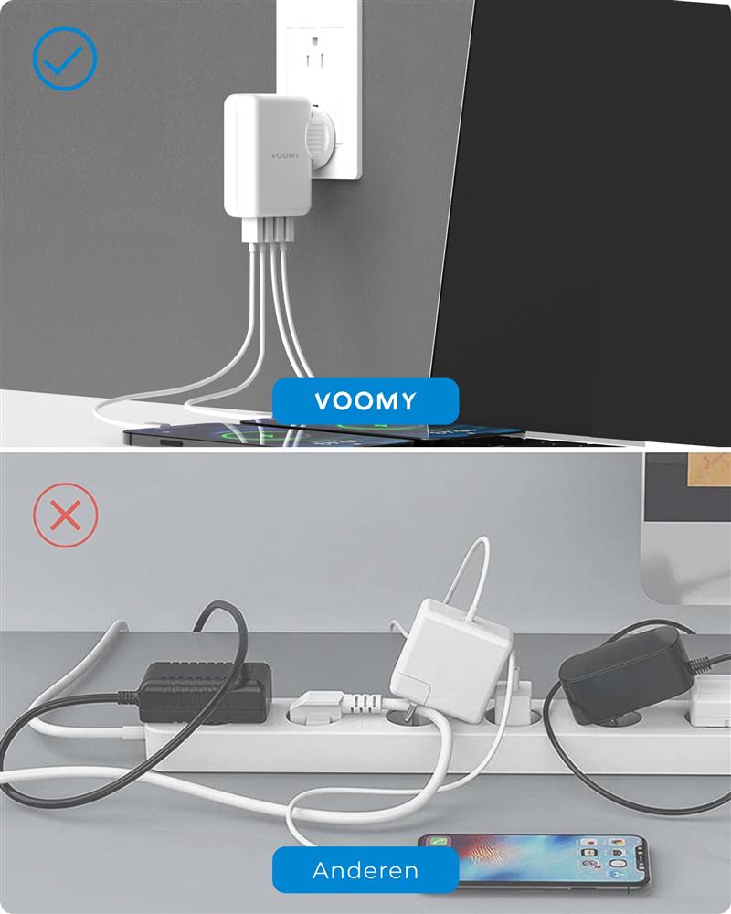 Voomy Travel Y40 Reisstekker Wereld - 4 USB Poorten - Wereldstekker Universeel - Wit Wit