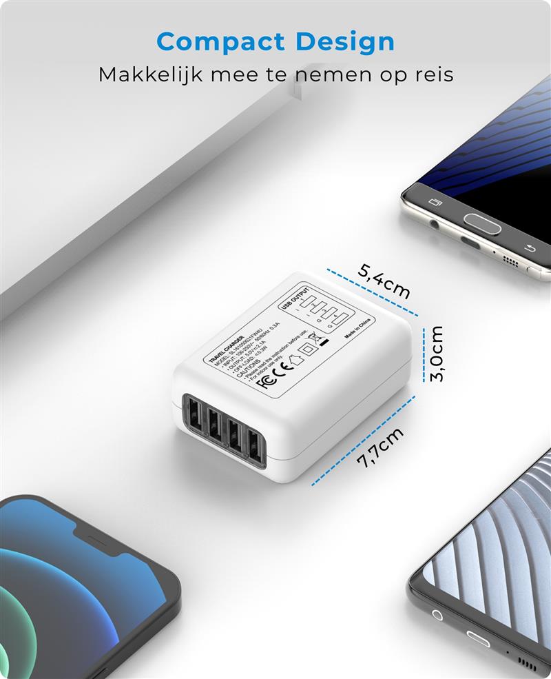 Voomy Travel Y40 Reisstekker Wereld - 4 USB Poorten - Wereldstekker Universeel - Wit Wit