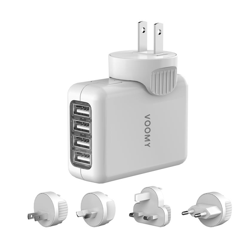 Voomy Travel Y40 Reisstekker Wereld - 4 USB Poorten - Wereldstekker Universeel - Wit Wit