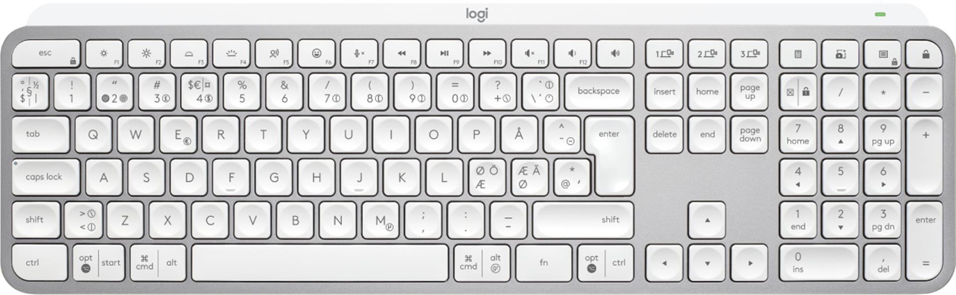 Logitech MX Keys S toetsenbord RF-draadloos + Bluetooth QWERTY Deens, Fins, Noors, Zweeds Aluminium, Wit