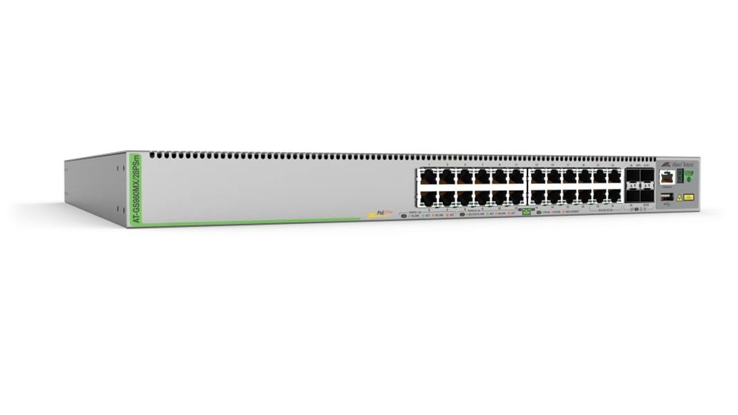 Allied Telesis AT-GS980MX/28PSM-50 netwerk-switch Managed L3 Gigabit Ethernet (10/100/1000) Power over Ethernet (PoE) 1U Grijs