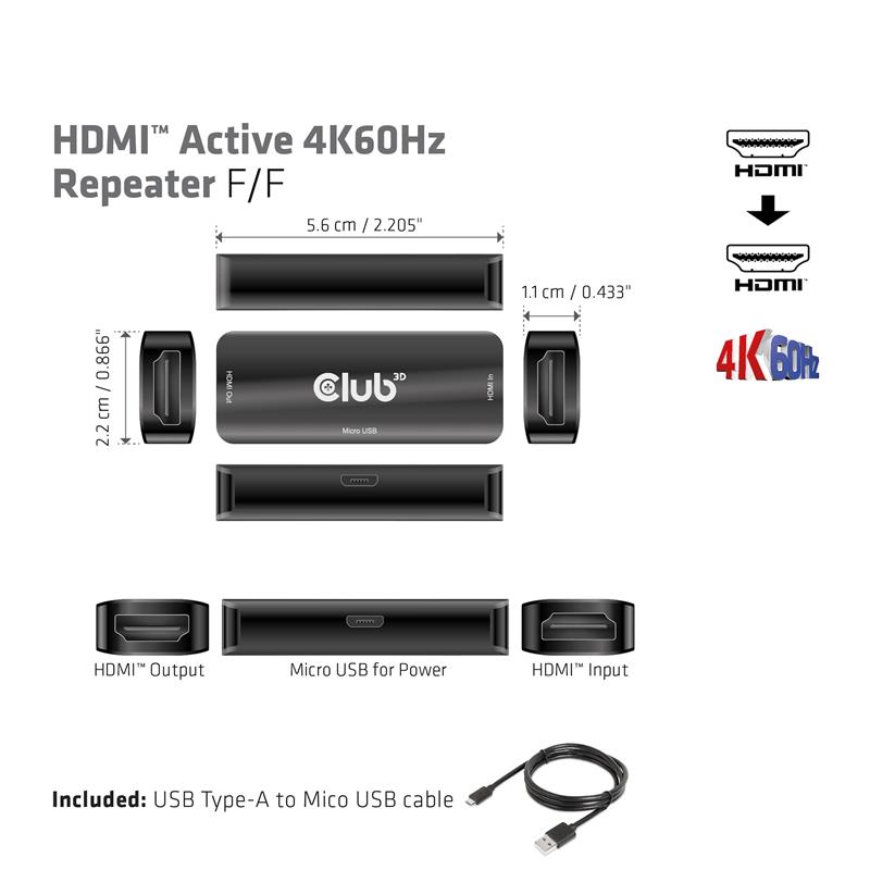CLUB3D HDMI Active 4K60Hz Repeater F/F