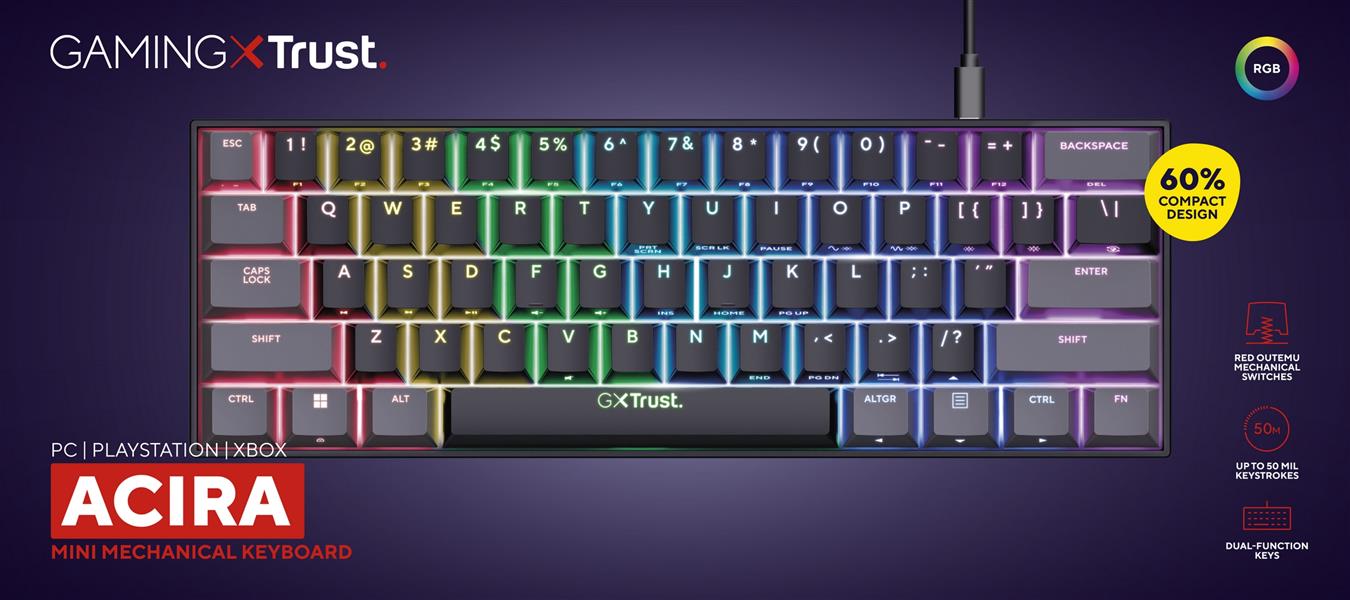 Trust GXT 867 Acira toetsenbord USB QWERTY Amerikaans Engels Zwart